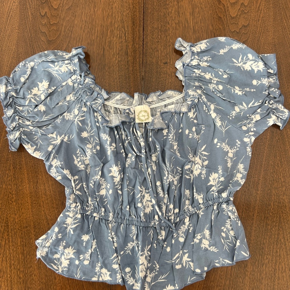 Floral Blue Puff Sleeve Top